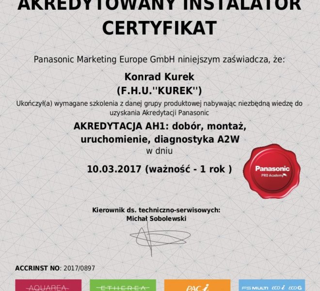 Panasonic Certyfikat