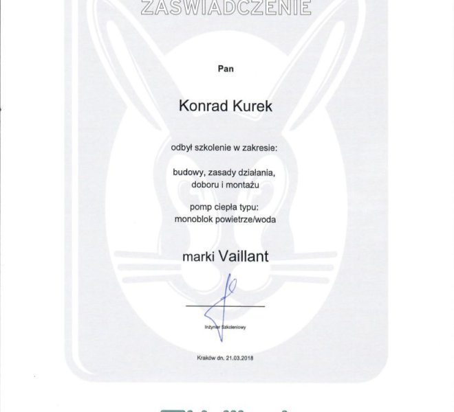 Vaillant - Certyfikat na pompy ciepła