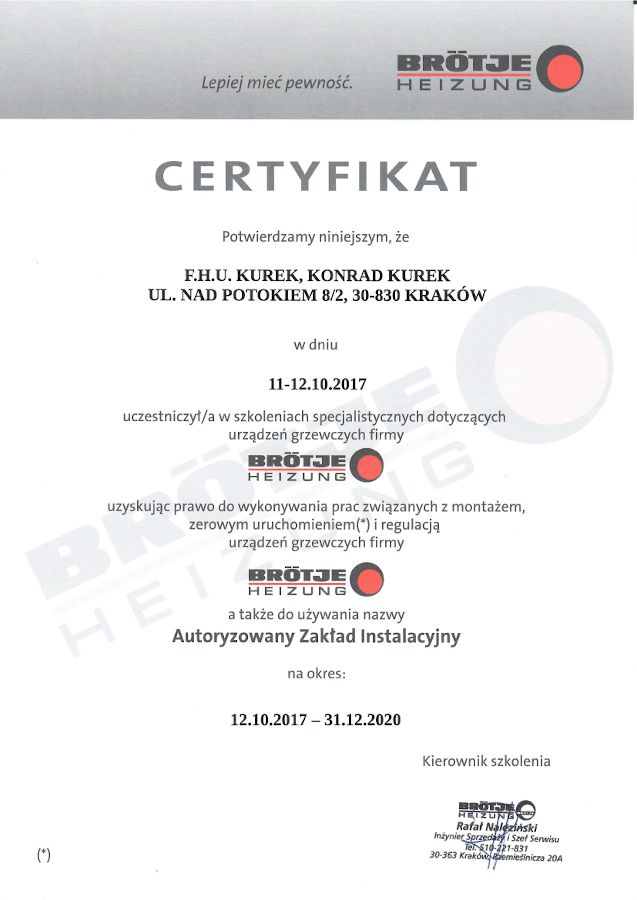 Brotje Certyfikat AZI 2017-2020