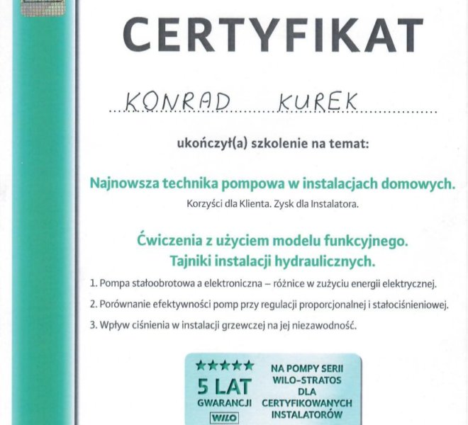 Wilo - Certyfikat 2012